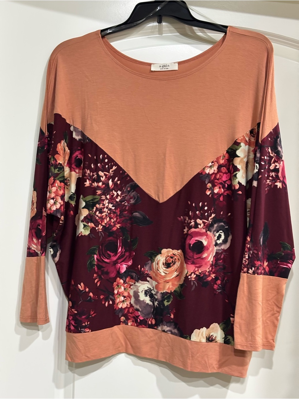Women's Peach & Burgundy Floral Long Sleeve Tee by a.gain